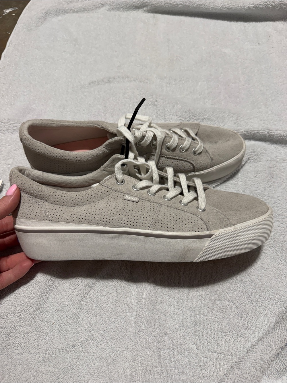 Keds Low-Top Platform Sneakers in Light Gray and White